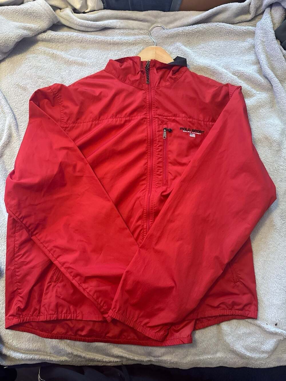 Vintage Polo Sport Ralph Lauren Red Full-Zip Packable Windbreaker Jacket XL